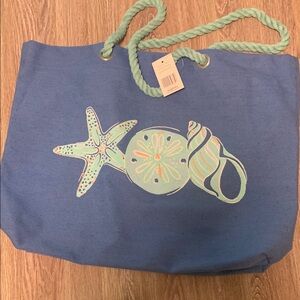 Blue Beach Tote with Sea Life Design